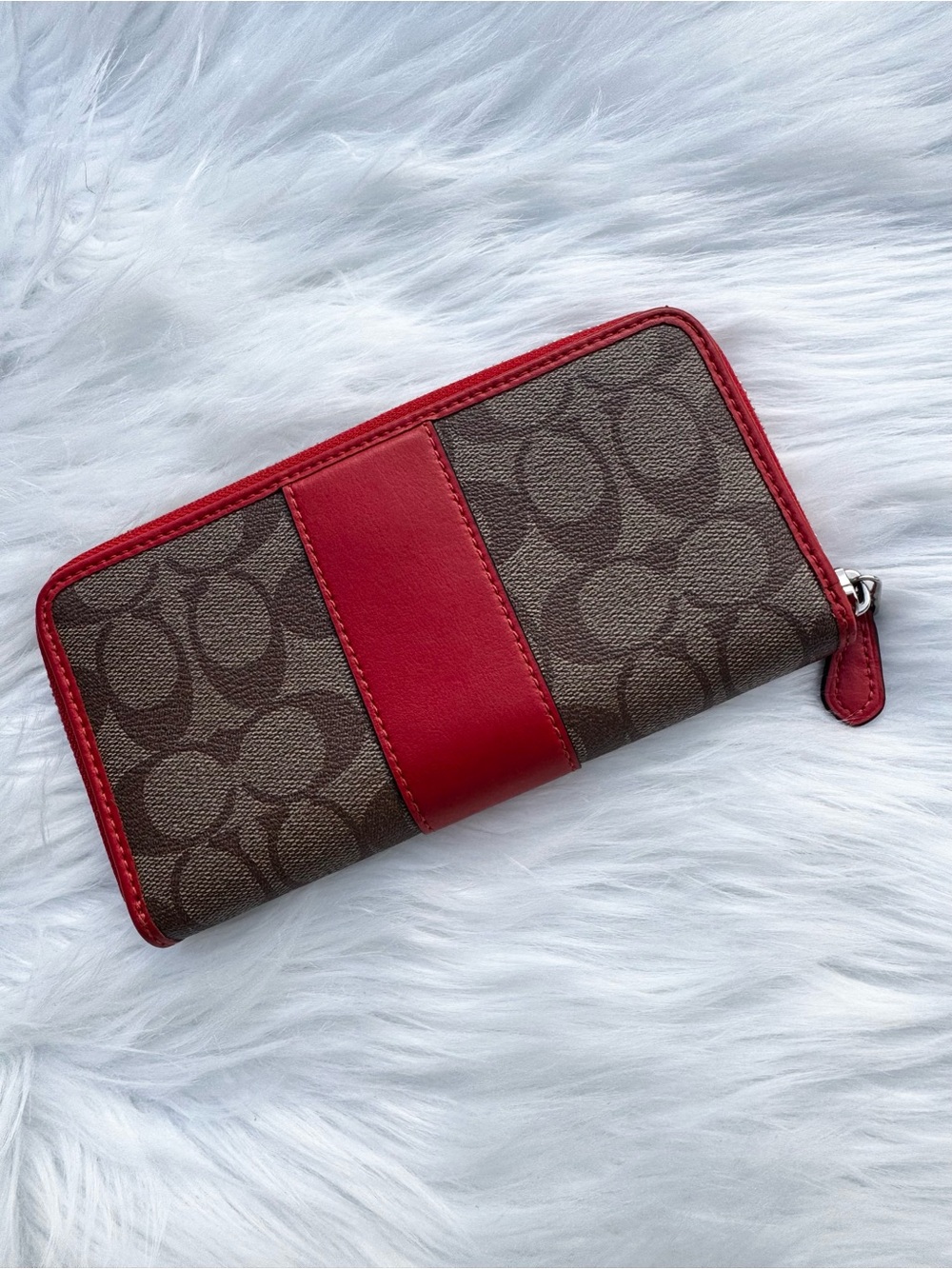 COACH Monogram Accordion Long Full Zip Wallet Orange Authentic - Picture 3 of 14